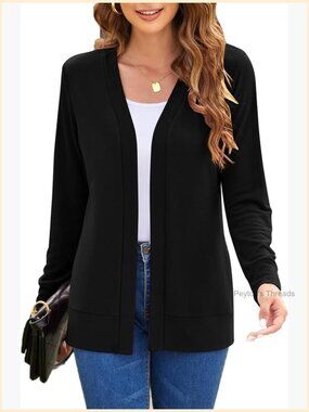 Lightweight Long Sleeve Cardigan Sweater, Open Front Knit, Polyester Blend
